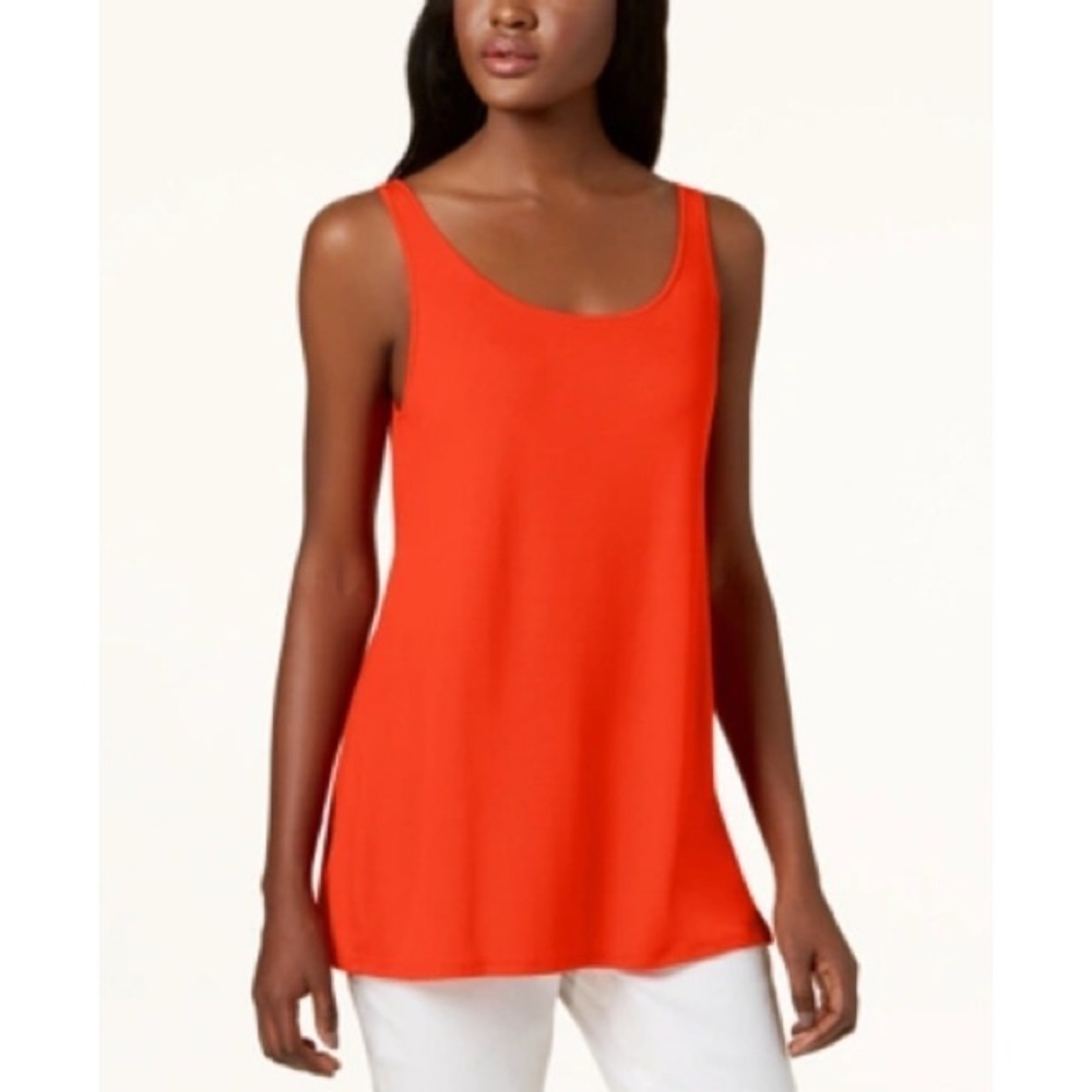 EILEEN FISHER Hot Red Stretch Jersey Scoop-Neck Tank Top S8VFF NWT Size XS